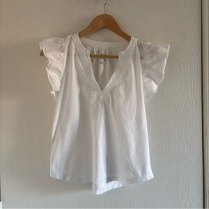 Maeve by Anthropologie White Flutter Sleeve Blouse XS | V-Neck Boho Top